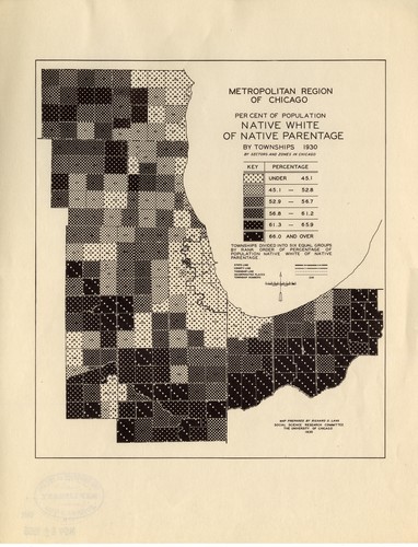 Metropolitan region of Chicago, per cent of population white of native parentage, by townships, 1930 : by sectors and zones in Chicago /