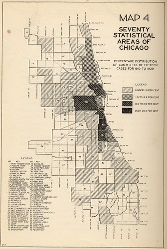 Seventy statistical areas of Chicago, percentage distribution of Committee of Fifteen cases for 1910 to 1929.